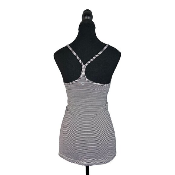 LULULEMON Power Y Tank Luon Tonka Stripe Black Heathered Medium Grey Size 4 - Picture 3 of 7